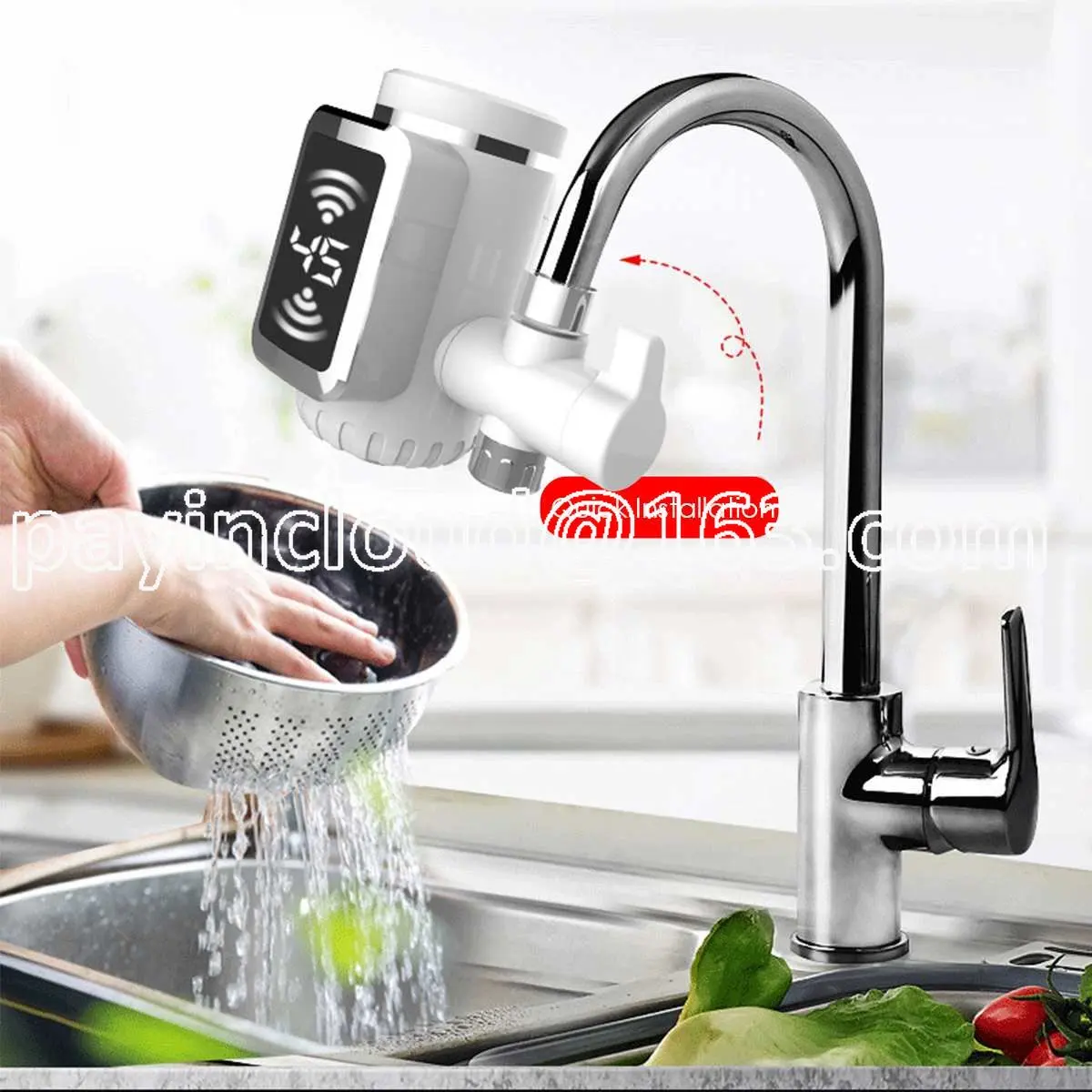 Electric Hot Faucet Water Heater Kitchen Cold Heating Faucet Tankless Digital Instantaneous Hot and Cold Water Tap with Adapter