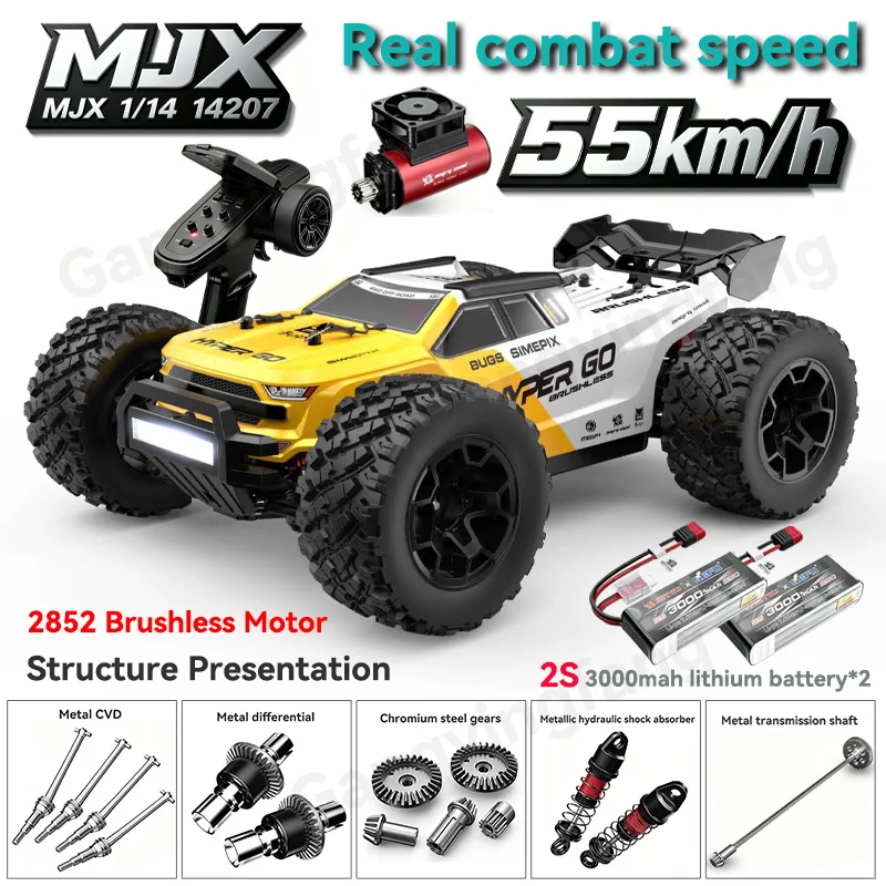 MJX Hyper Go 14207 Brushless RC Car 1/14 Scale 2.4G 4WD Electric High-Speed Off-Road Remote Control Drift Monster Truck for Kids