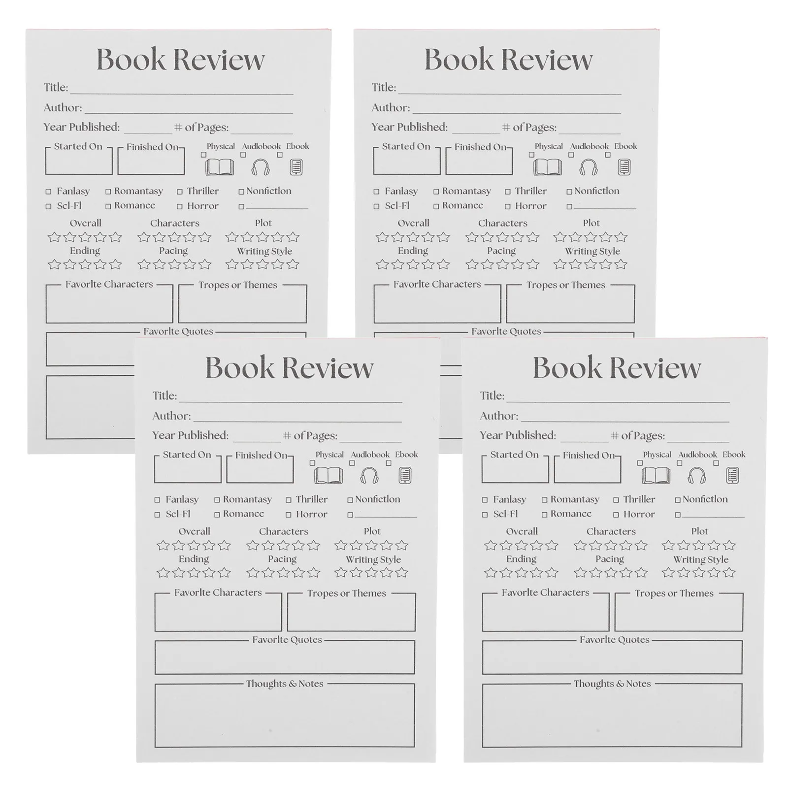 400Pcs Book Review Notecard Set Reading Tracking Cards Book Tracker Log Journal Review Notes Teacher Gifts Classroom