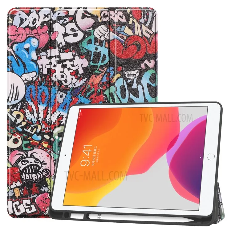

Pattern Printing Tri-fold Stand TPU and Leather Smart Tablet Case with Apple Pencil Slot for iPad 10.2 (2021)/(2020)/(2019) - Gr