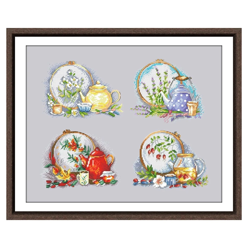 

Seasonal teas cross stitch package 18ct 14ct 11ct silver canvas cotton silk embroidery DIY handmade needlework