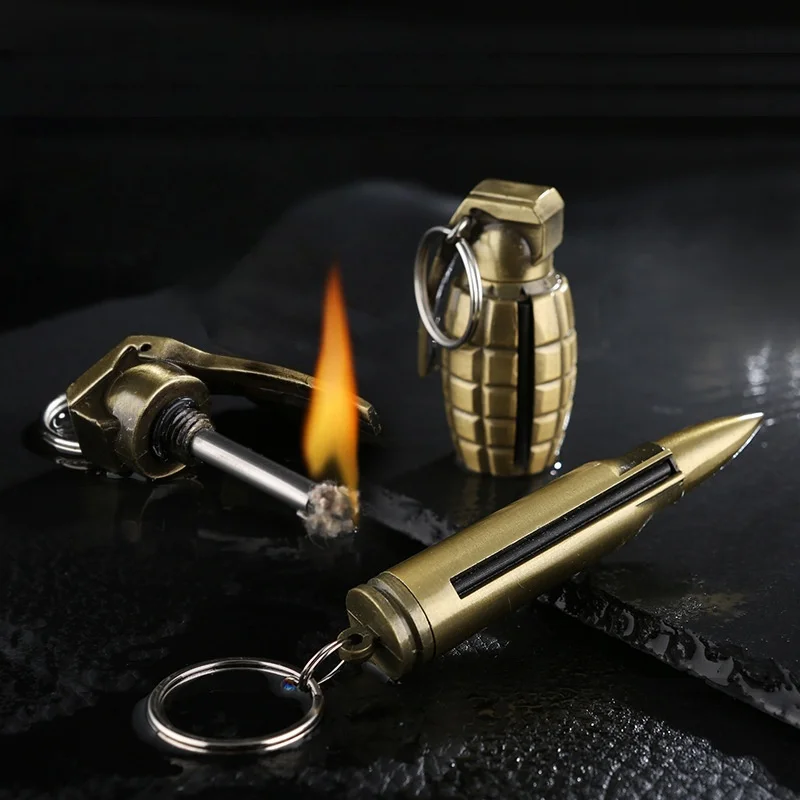 Mini portable creative bullet shaped hot selling metal matchstick with 10000 lighter multifunctional keychain combustion lighter