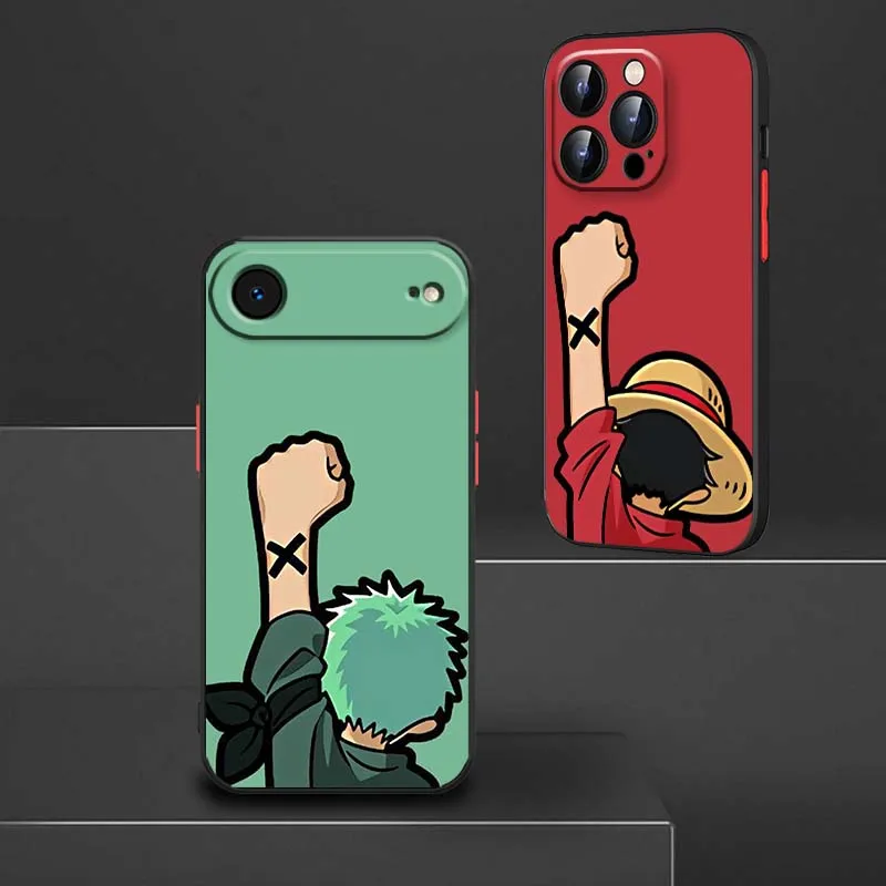 

Cartoon One Piece Luffy Zoro Phone Case For Apple iPhone 17 Air 16 15 14 13 12 11 XS X Pro Max Plus Frosted Translucent