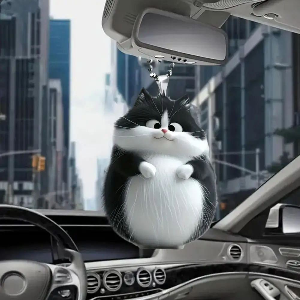 Cat Pendant Rearview Mirror Ornament Auto Interior Car Decoration Acrylic Whimsical Charm Flat 2D Kitten Pendant Gift for Family