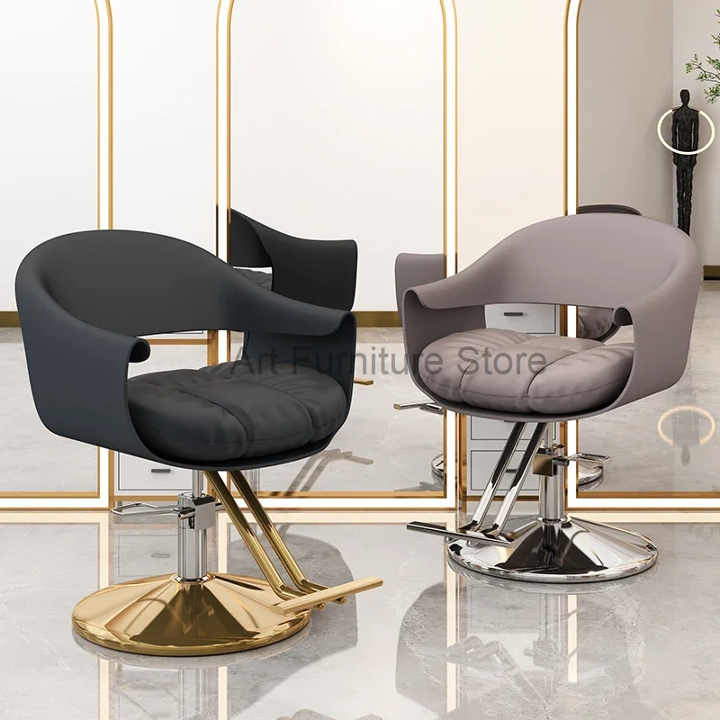 

Hair Salon Chair Leather Strap New 360°Rotation Large Worker Stainless Steel Rotary Lifting Hair Clipping Chair Salon Furniture