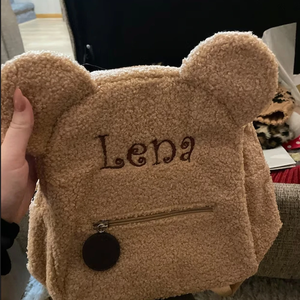 

Customized Name Bear Plush Backpack for Kids Personalized Embroidery Name Children's Outdoor Shoulder Bag Winter Snack Backpacks