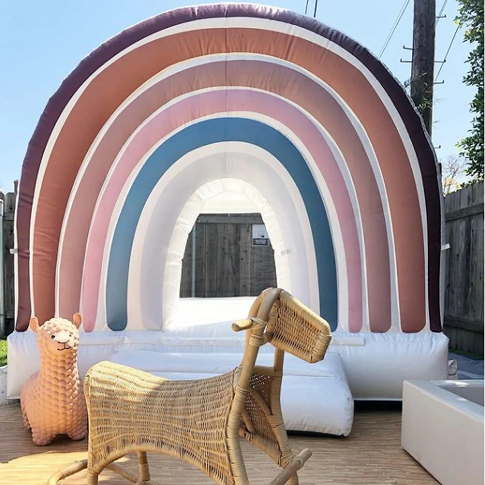 ขายส่ง Boho สไตล์ Inflatable Bouncy ปราสาทจัมเปอร์ Pogo Rainbow Bounce House พร้อมเครื่องเป่าลม Mini Pastel กระโดดปราสาทสําหรับงานปาร์ตี้