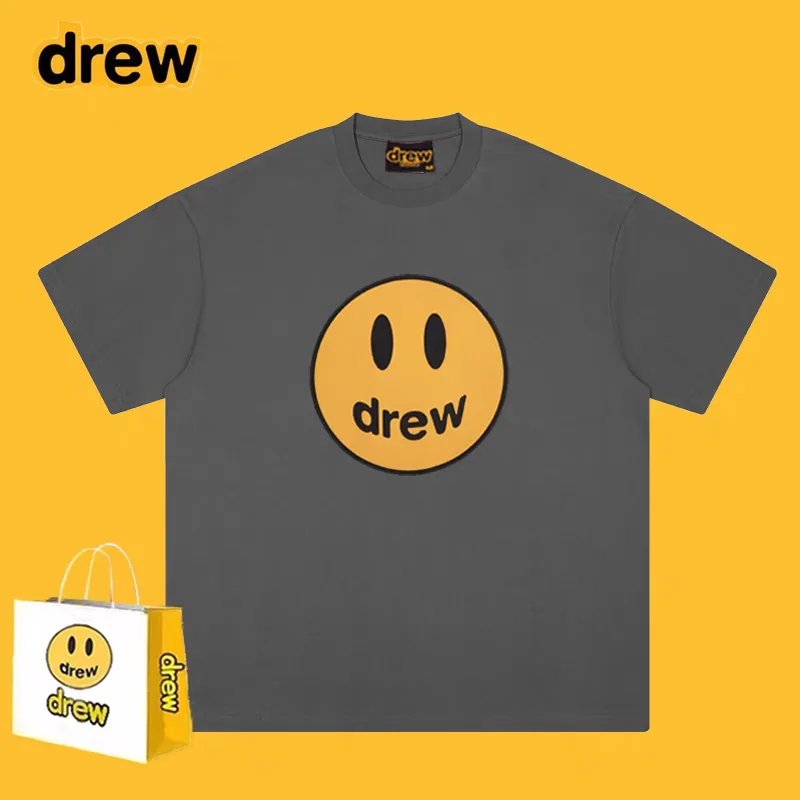 DREW HOUSE Smile Face Heavyweight Cotton T Shirt Unisex Oversized Short Sleeve Casual Streetwear Top Couple Matching Tee