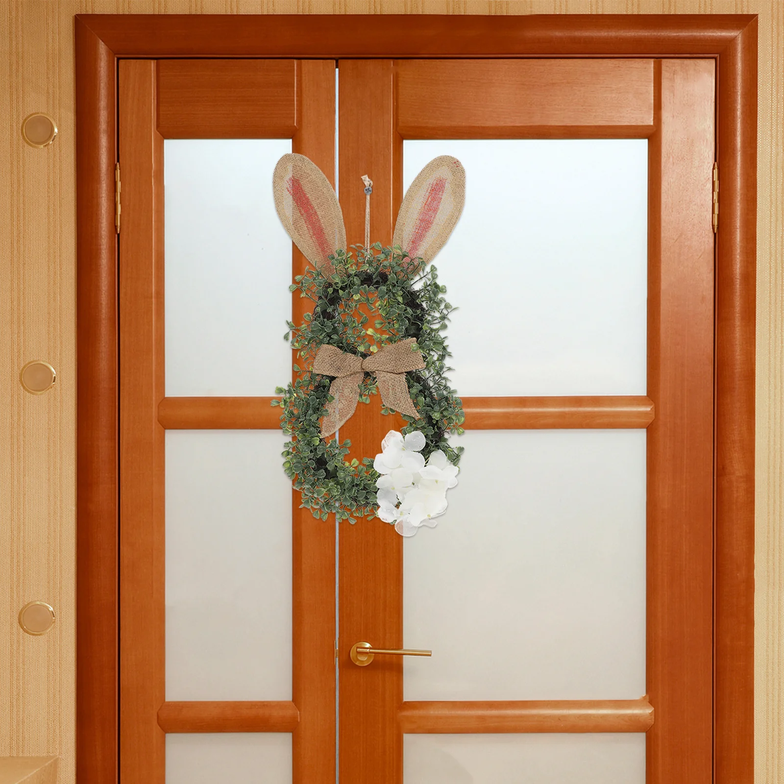 Easter Bunny Decorative Wreath Front Door Hanging Artificial Greenery Rabbit Ornament Spring Indoor Outdoor Photo Prop