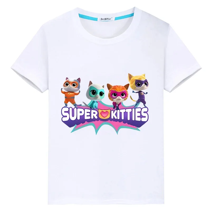 Camiseta de algodón 100% de Super Kitties, camisetas cortas estampadas, camiseta del orgullo de dibujos animados y2k de una pieza para niños, camisetas de Anime de verano, ropa para niños y niñas