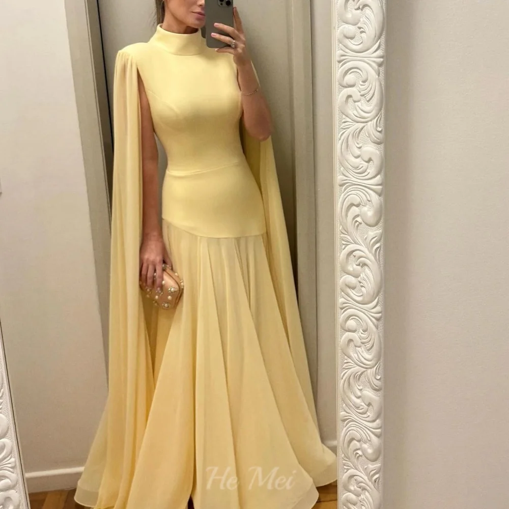 Abiti da festa personalizzati Elegante abito da ballo lungo in chiffon lungo fino al pavimento Abito da sera semplice a sirena con collo alto فساتmavera