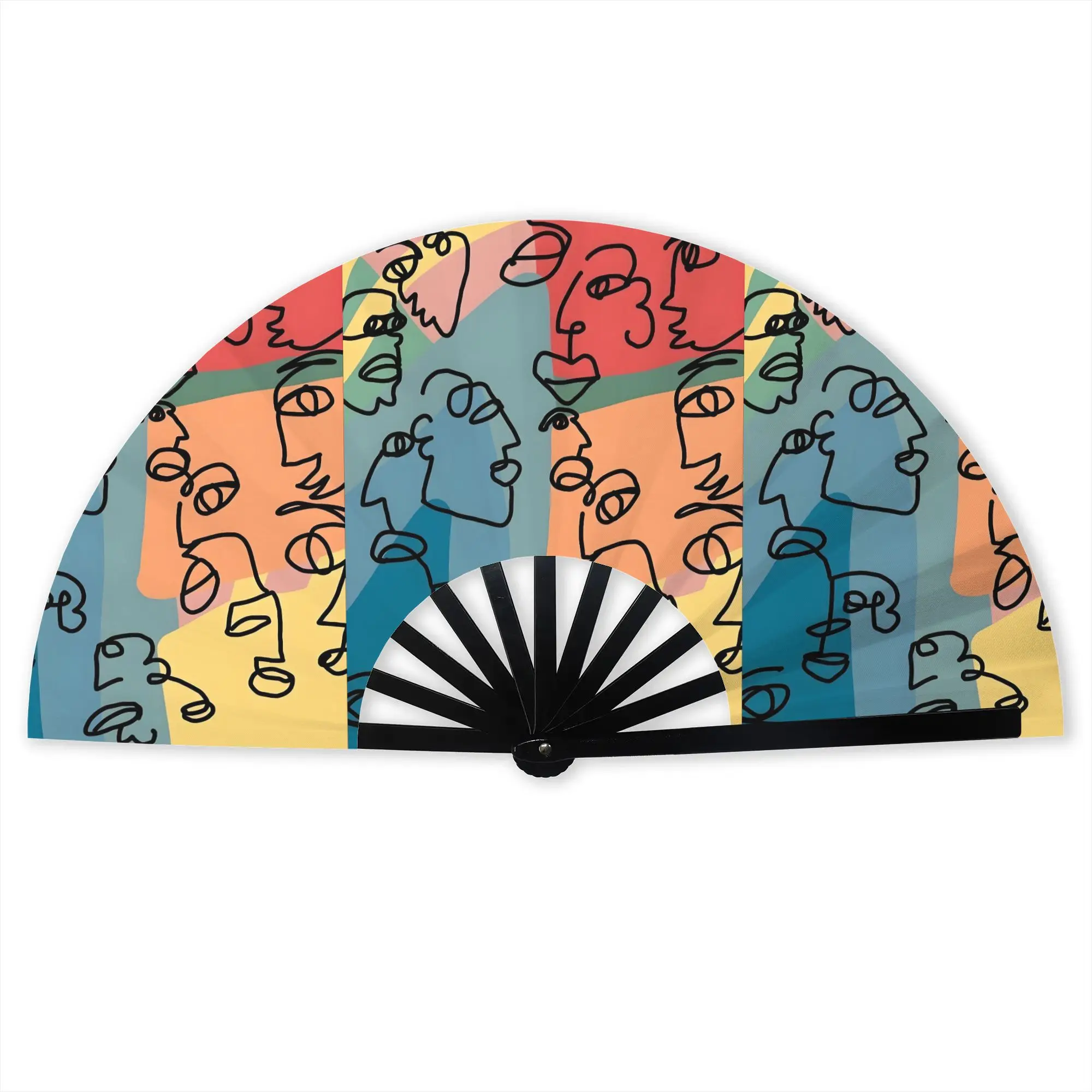 Custom Abstract Face Print Promotional Gift Hand Fan Party  Durable Folding Fans Novelty Bulk Pack Fan