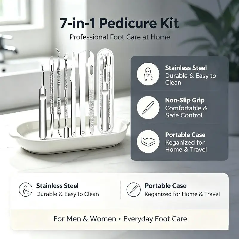Home Use Nail Care Kit 7-Piece Stainless Steel Non-Slip Handle 10 Pcs Set with Storage Case for Daily Manicure Grooming