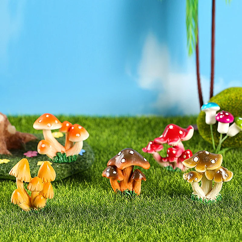 Miniaturas de setas de simulación, Terrario de musgo de jardín de hadas, decoraciones artesanales de resina, adornos de paisaje de bonsái Artificial