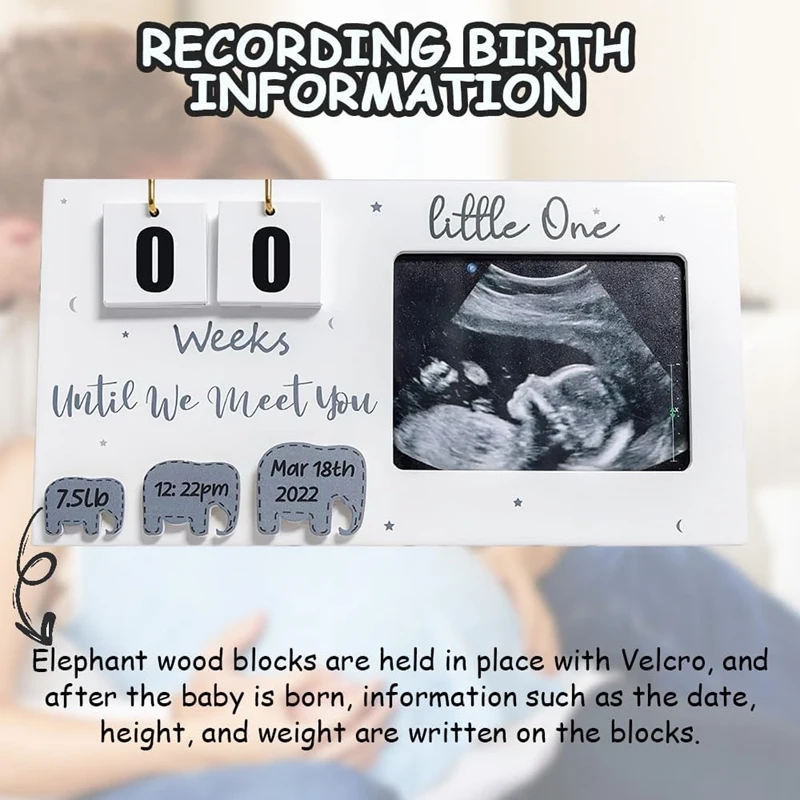 1 PCS Baby First Scan Photo Frames Pregnancy Announcement Gifts White Wood Baby Sonogram Picture Frame Countdown Weeks