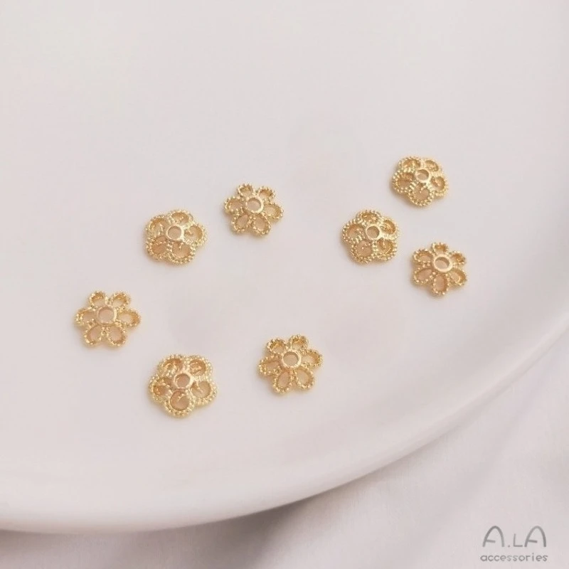 

14K Gold Color Hollow Flower Holder Plum Blossom Bead Caps DIY Beading Separators for Bracelet Jewelry Making Accessories