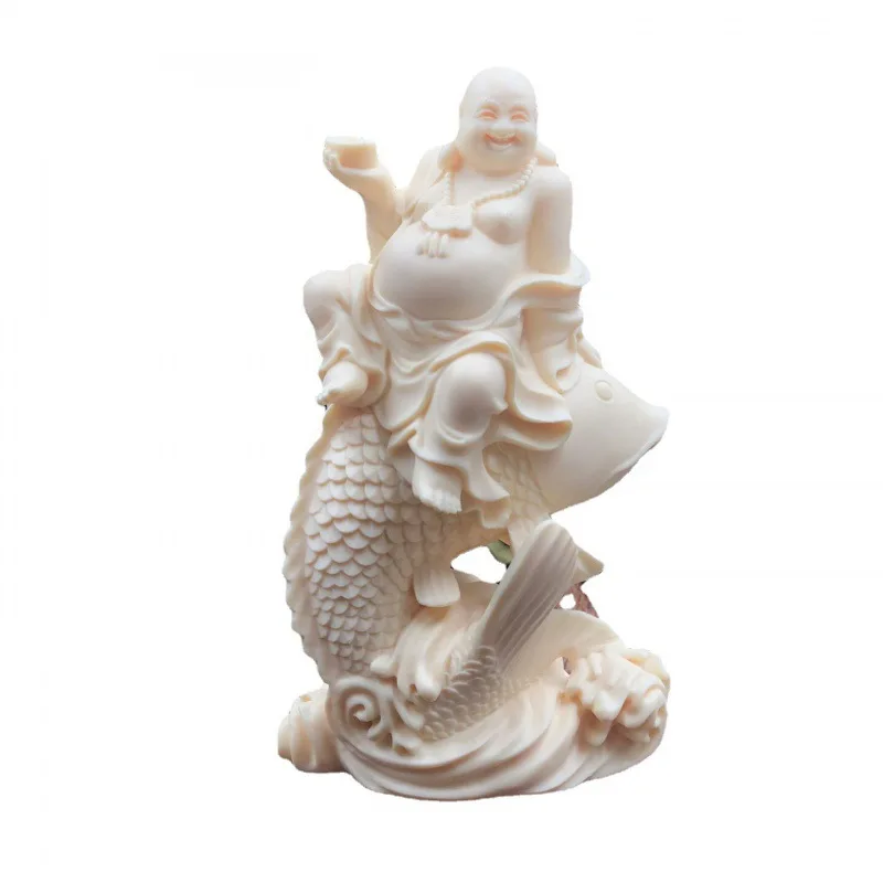 Factory Direct Supply Ivory Nut Carving Sitting Fish Maitreya Creative Furnishings Craft Gift Car Decoration Gift Box