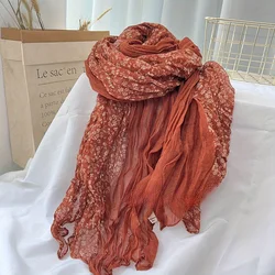 Autumn/Winter New Retro Literary Pleated Thin Versatile Scarf with Small Floral Print