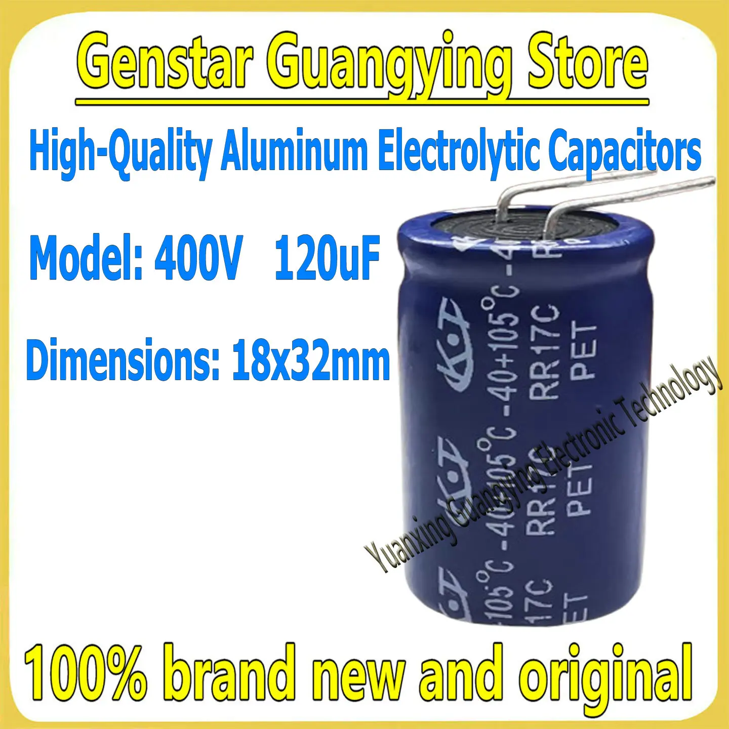 (2 pieces) High-quality 400V 120UF 18×32mm 120UF 400V 18×32 90-degree bent leads aluminum electrolytic capacitors