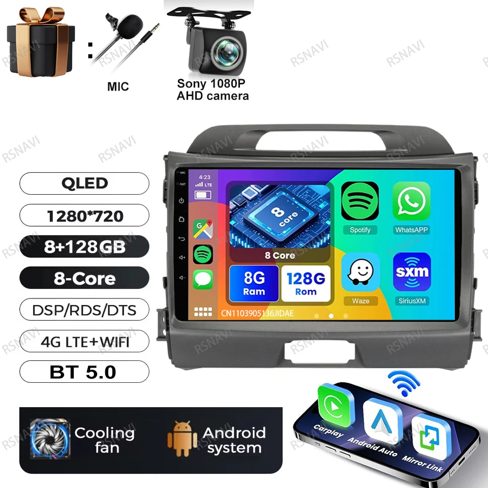Autoradio Android 15 Voor KIA Sportage 2010 2011 2012 2013 2014 2015 2016 5G WIFI Qualcomm Navigatie DSP Stereo multimedia GPS