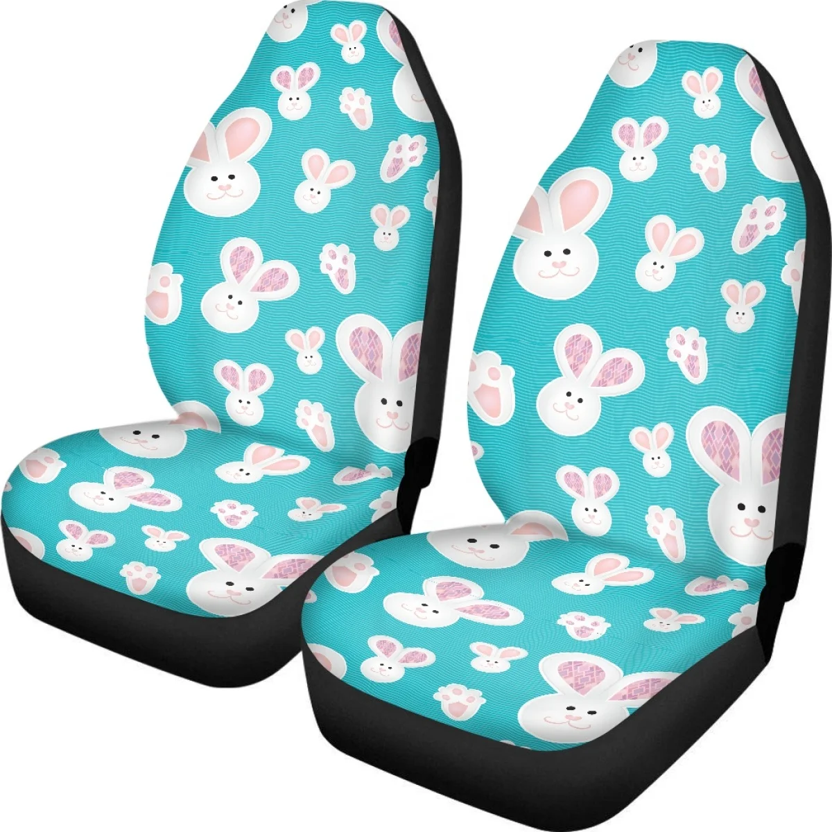 Cute Pink Rabbit Carrot Pattern Front Car Seat Covers Easy Clean Car Accessories Comfortable Seat Protect Custom Image Fashion