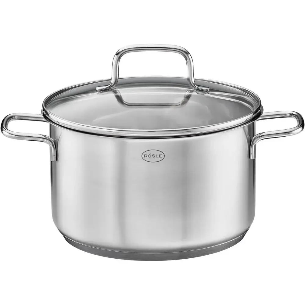 5-Piece Stainless Steel Cookware Set with Glass Lid and Pouring Rim, Compatible with Induction and Dishwasher Safe