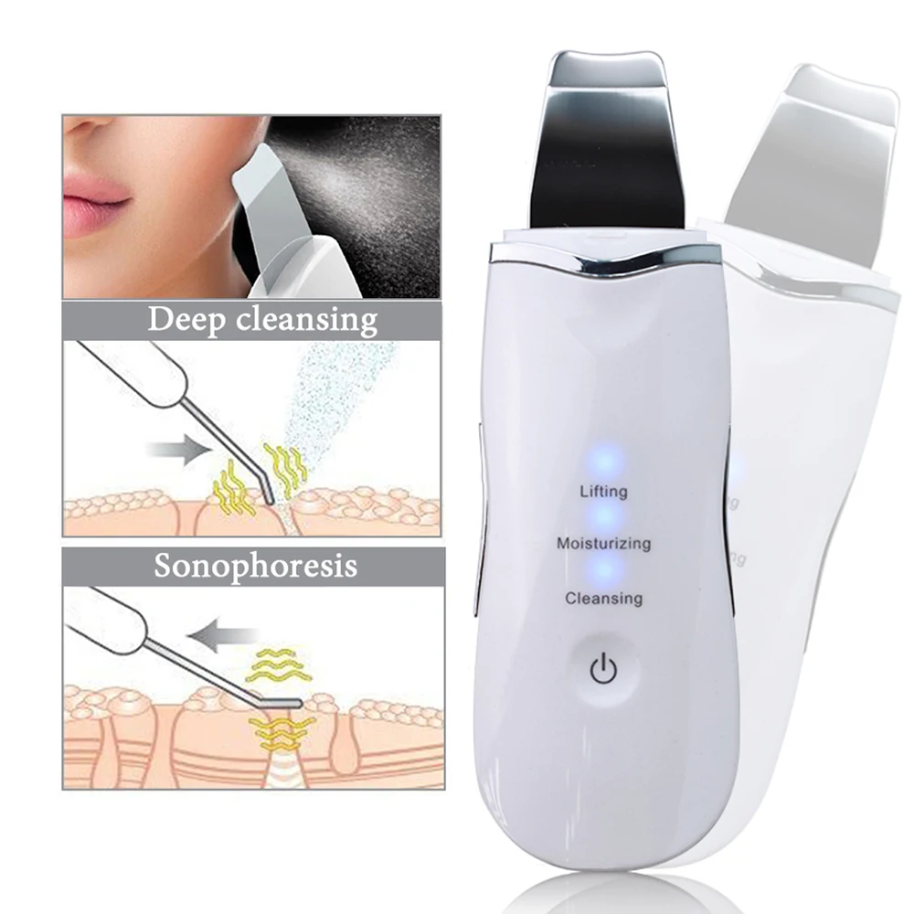 Electric Ultrasonic Skin Scrubber Blackhead Remover Facial Lifting Cleansing Skin Care Ance Pore Cleaner Facial Shovel Cleanser