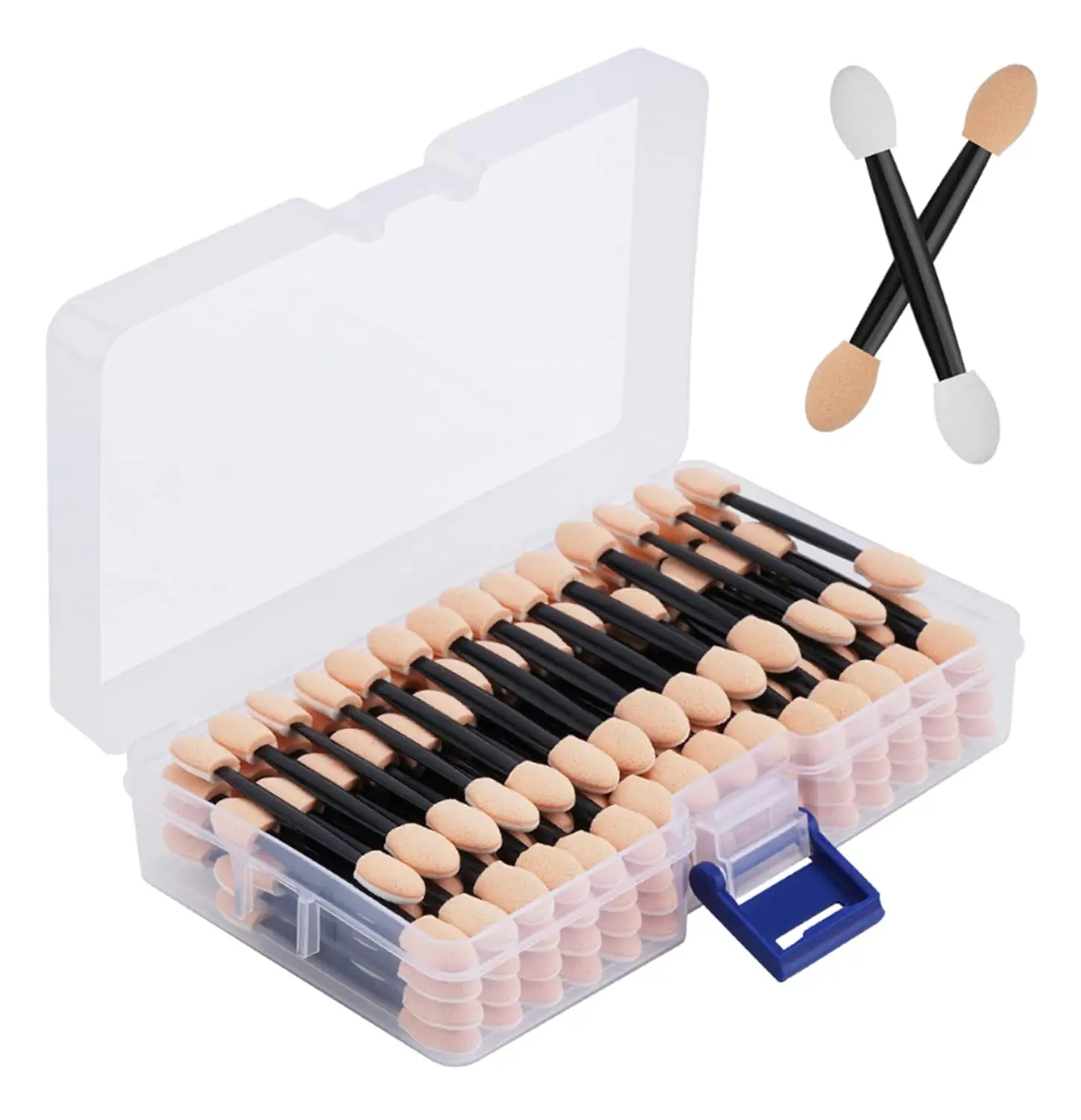 

120PCS Dual Sided Eye Shadow Sponge Applicators with Case, 2.44' Length Makeup Brushes Black