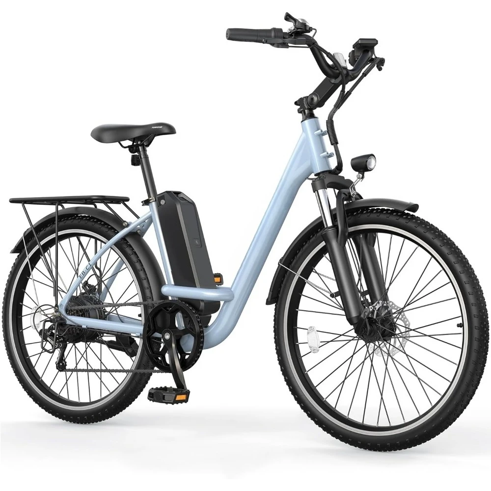 

Electric Bike, 21.7MPH 50 Miles Commuter with Removable Li-ion Battery, Adjustable Stem, Rear Rack, Fenders, 7-Speed