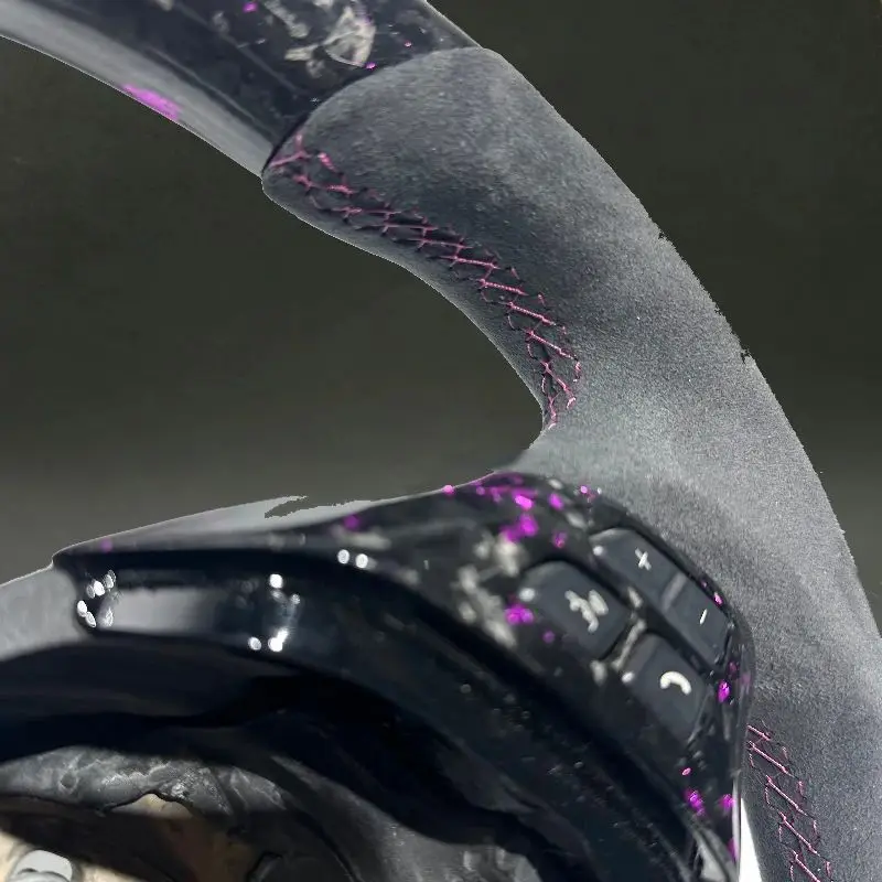 D-shaped Pink-purple Forged Carbon Fiber Wheel Parts for E90 E91 E92 E84 BMW with Quality Suede DIY Material for BMW E90 E92 E93