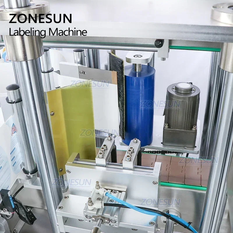 Zonesun ZS-TB300Z máquina automática de rotulagem de garrafas de uso duplo, adesivo de garrafa redonda e quadrada, aplicador de etiquetas de lados duplos