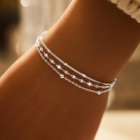 Sparking 925 Sterling Silver Chain Bracelets For Women Luxury Elegant Three Layer Geometric Bead Bracelet Party Wedding Jewelry