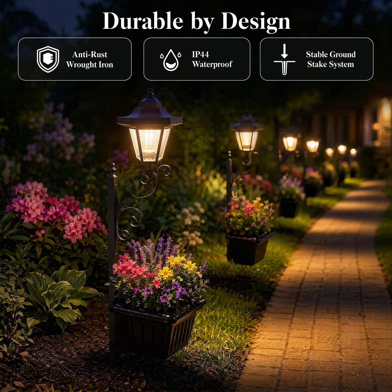 2 In 1 Outdoor Flower Pots Light IP44 Waterproof Solar Lamp Post Light Decorative Solar Lamp for Outside/Front Door/Yard/Lawn
