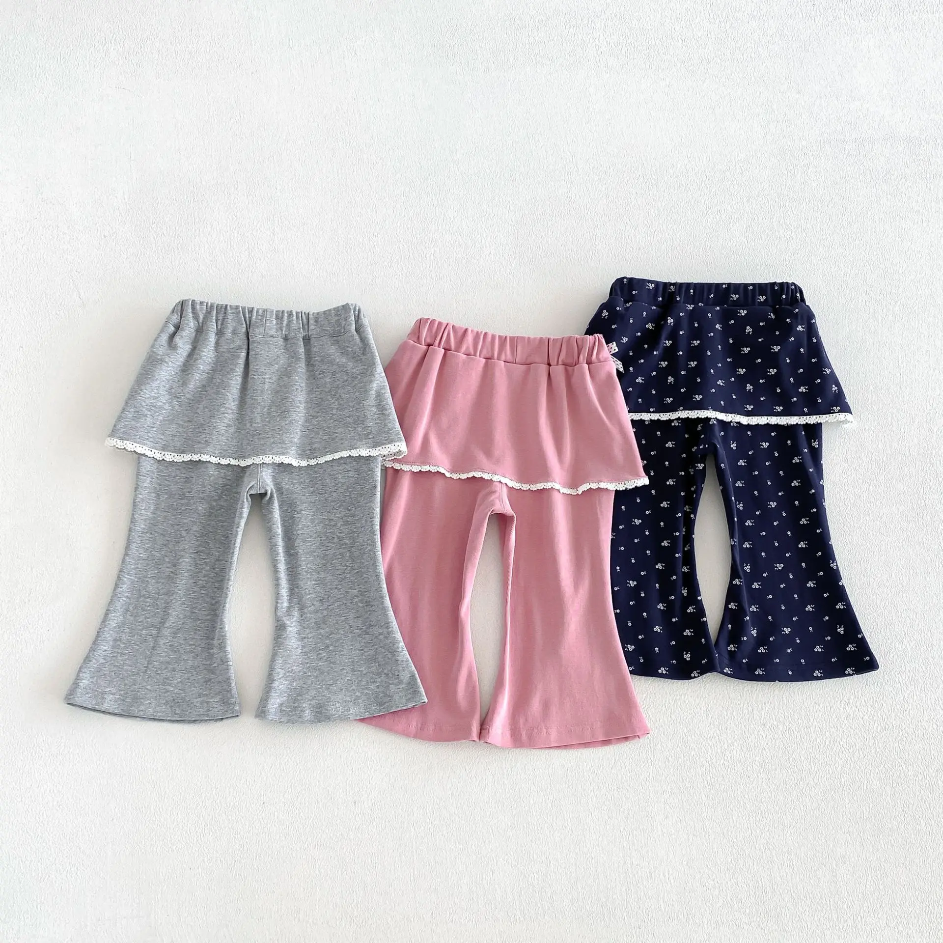 Girls Pants 2026 Spring and Autumn New Childrens Clothing Korean Style Girl Baby Foreign Style Fake Two Casual Lace Flared Pants