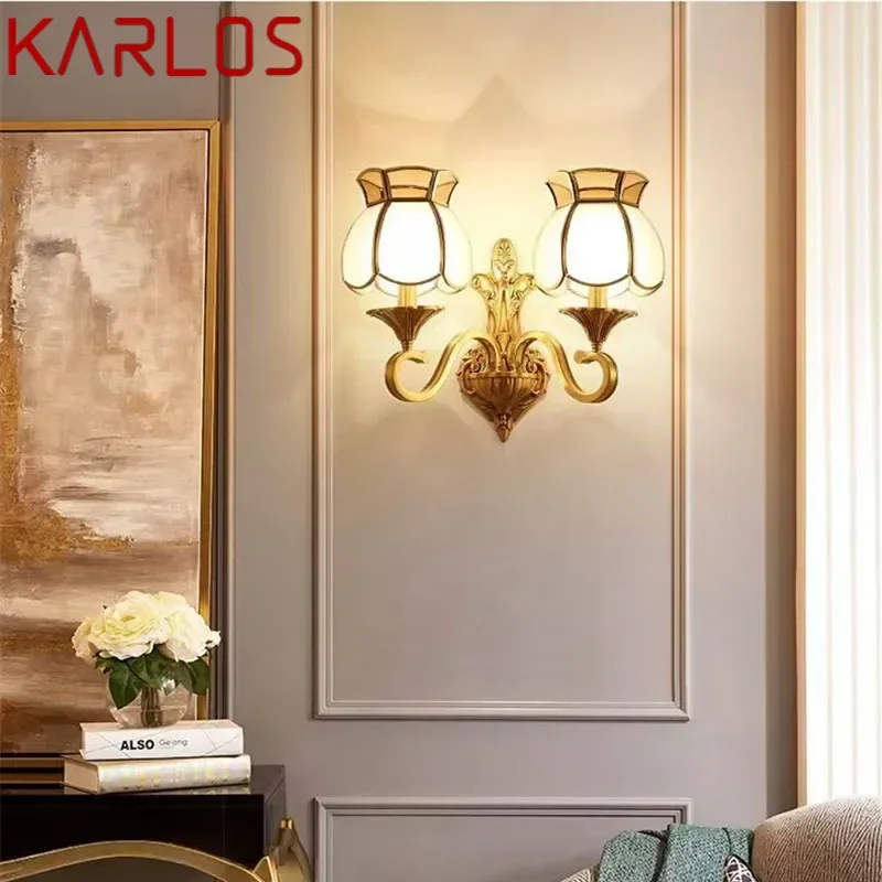 KARLOS Contemporary Brass Wall Lamp American Retro LED Living Room Bedroom Study Room Hotel Villa Model Room Hall Way Aisle Ligh