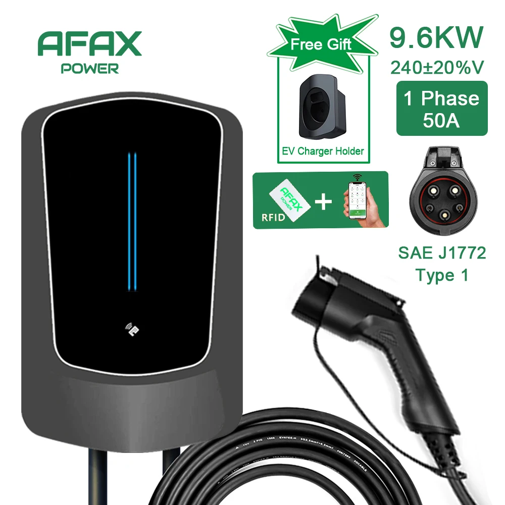 AFAX EVSE Wallbox EV Car Charger Electric Vehicle Charging Station Wall mounted 7.6KW 9.6KW 12KW Type1 Cable SAE J1772 Cord