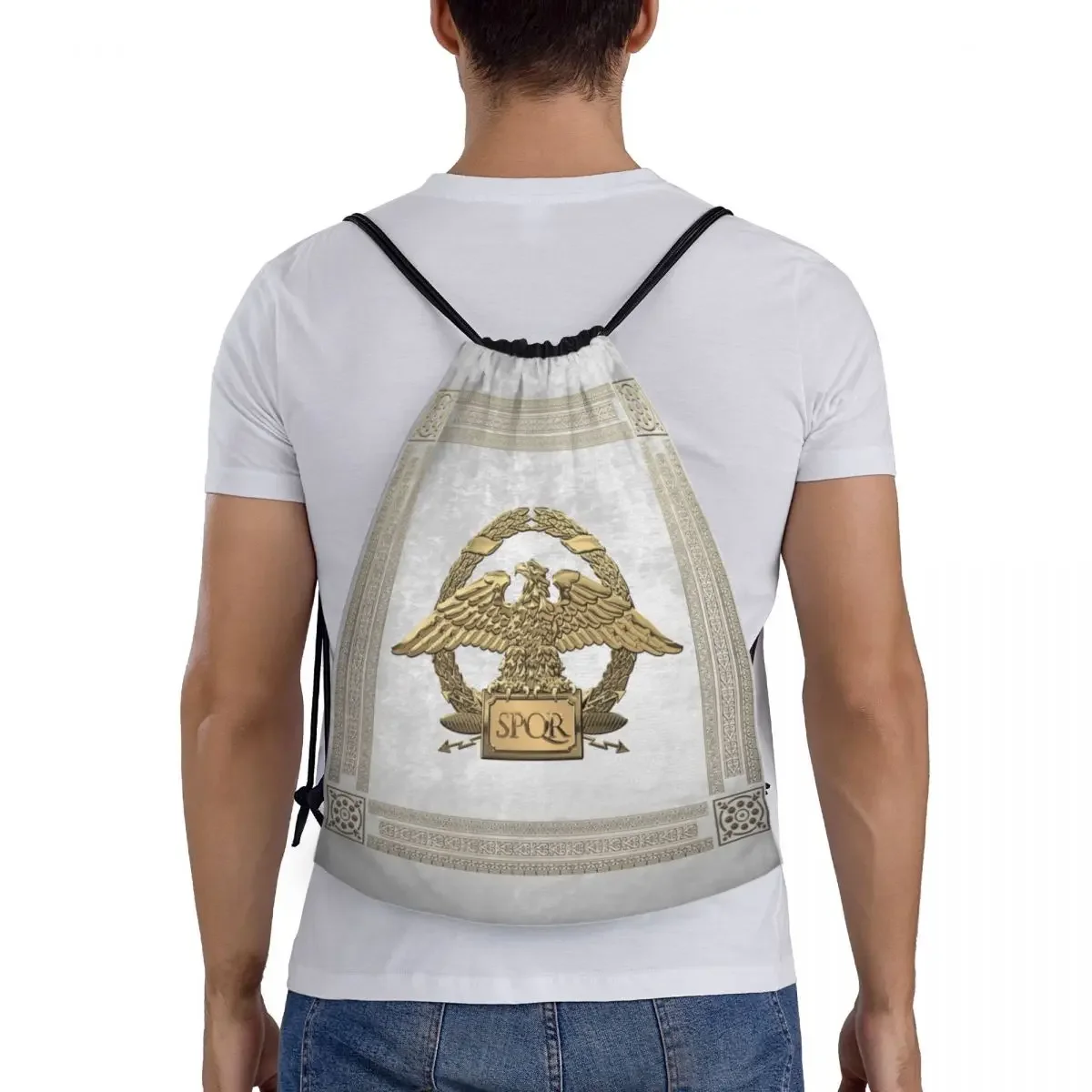 Gold Roman Empire Eagle Drawstring Backpack Sports Gym Bag for Women Men Rome SPQR Emblem Training Sackpack