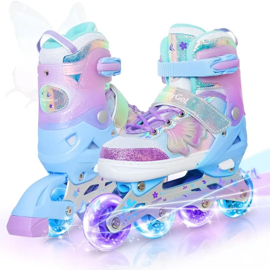 

Inline Skates for Girls Kids, 4 Size Adjustable Butterfly Roller Skates with Vibrant Colors Flashing Wheels, Skates Indoor Outdo