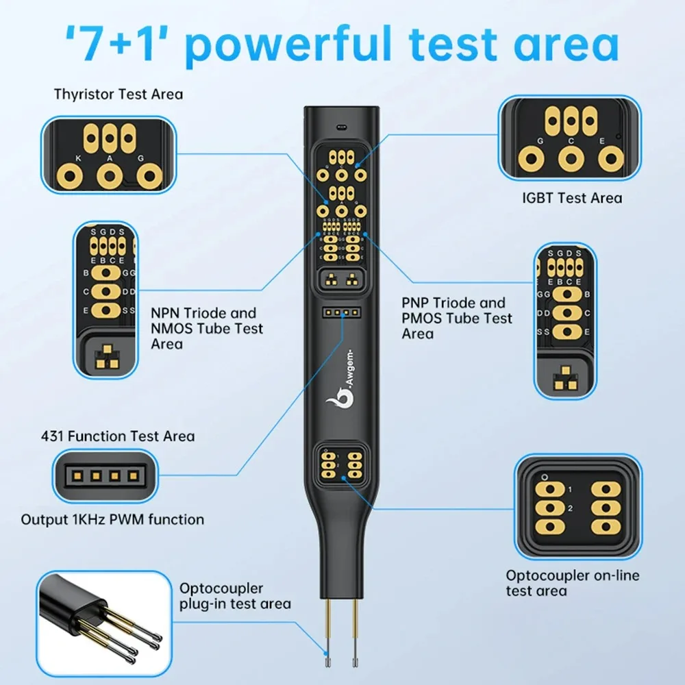 Многофункциональный тестер оптопары Awgem TO2/TO2P для тестирования компонентов IGBT/тиристора/NPN/NMOS/NMOS/PNP/PMOS Многофункциональный тестер оптопары Awgem TO2/TO2P для тестирования компонентов IGBT/тиристора/NPN/NMOS/NMOS/PNP/PMOS