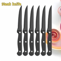 Stainless steel black-plated steak knife 4/6/8/16 Pcs Full Tang Stainless Steel black Sharp Serrated Dinner Knives Dishwasher