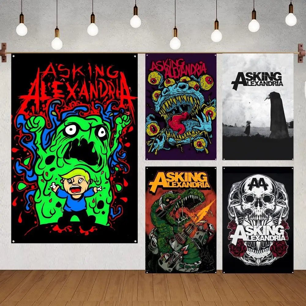 Banderas de la banda Asking Alexandria para decoración de interiores sin bordes y con cuatro anillos en las esquinas para colgar fácilmente