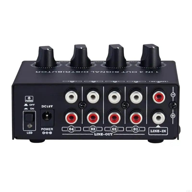 D5BB Conveniente Selección señal fuente sonido Splitters 1 Entrada 4 Cajilla metal señal sonido señal