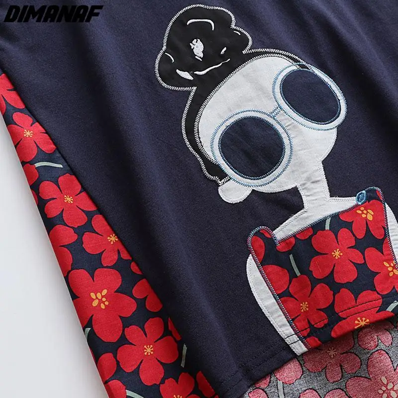 Dimanaf 2024 Zomer Nieuw T-Shirt Vrouwen Borduurwerk Print Patchwork Linnen Losse Bloemen Casual Vleermuis O-hals Tops