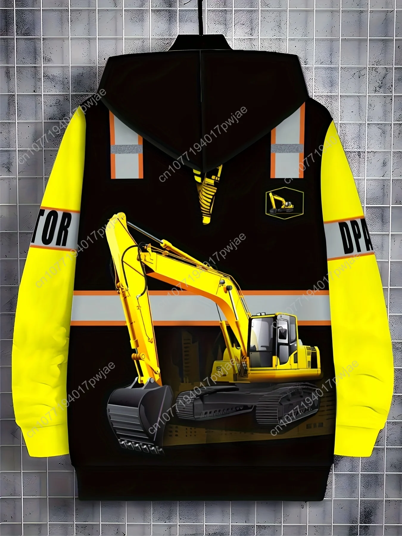 Мужские толстовки с капюшоном на молнии и длинными рукавами с рисунком экскаватора, осенне-зимняя повседневная уличная куртка на шнурке и поэзии