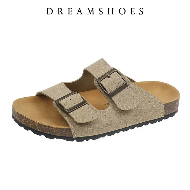 

New Cork Flip-flops Male Couple Retro Two Buckle Men Women Unisex Slides Slippers Fashion Casual Beach Sandals