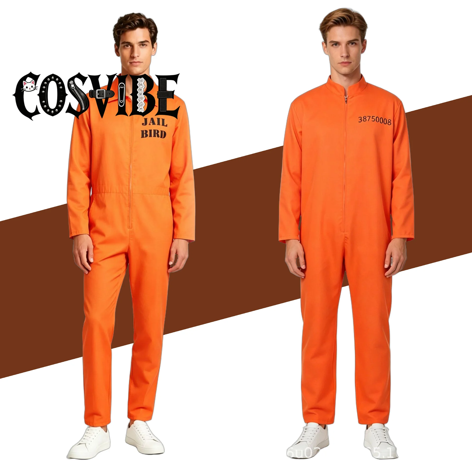 

Halloween Performance Costume Orange Prisoner Outfit Dance Party Children Adults Prisoner Parent-Child Performance Clothes