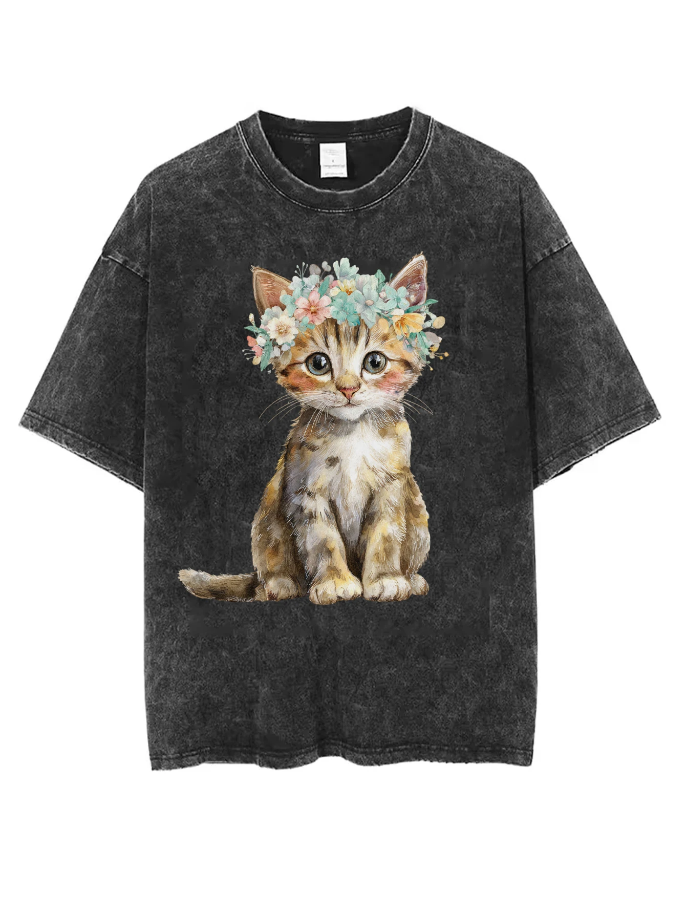 تي شيرت فضفاض مغسول برقبة دائرية مريح باللون الأسود مع طباعة الهالوين، ملابس شتوية الأكثر مبيعًا للرجال والنساء بتصميم كاجوال