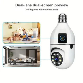 360° Panoramic Bulb PT Security Camera Dual Lens 5G WiFi Office Home CCTV Surveillance Motion Detection IP Two-way Audio