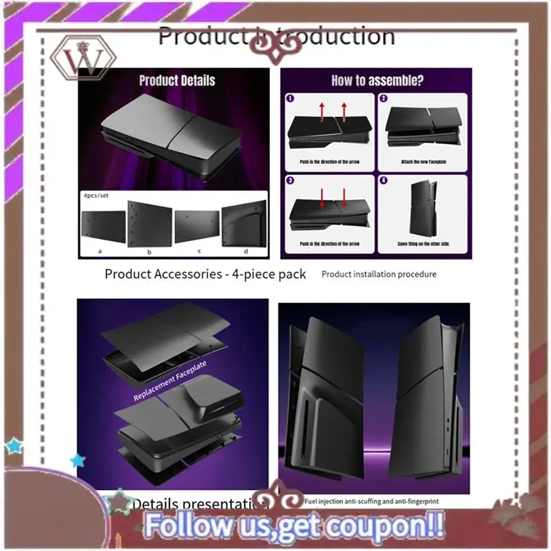 ABBG-Shell Replacement Faceplate Cover Plate Hard Plastic For Playstation 5 Slim For PS5 Console Disc Version B