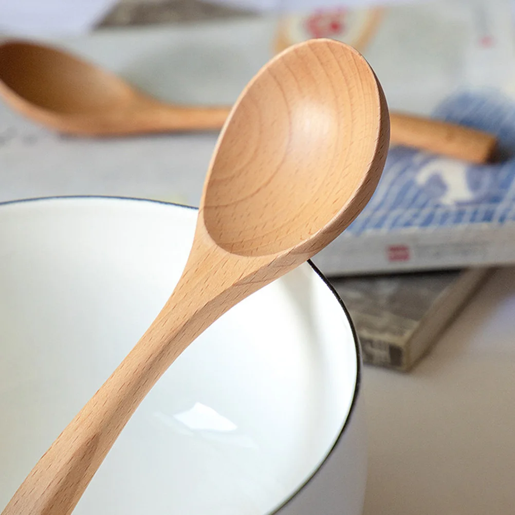 

2pcs Wooden Spoon Smooth Anti Scalding Soup Kitchen Tableware Children Rice Spoon Easy Clean
